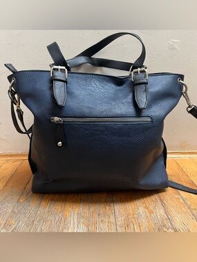 Shiraleah Chicago Navy Blue Vegan Leather Tote Bag with Removable Pouch